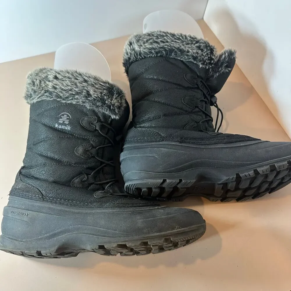 Kamik Momentum 3 Black Winter Snow Boots Faux Fur Shearling Women's 11